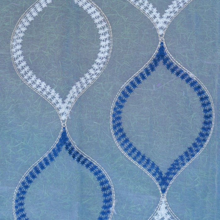 Sheer Tissue Eyelet Geometric Design Blue Window Curtain