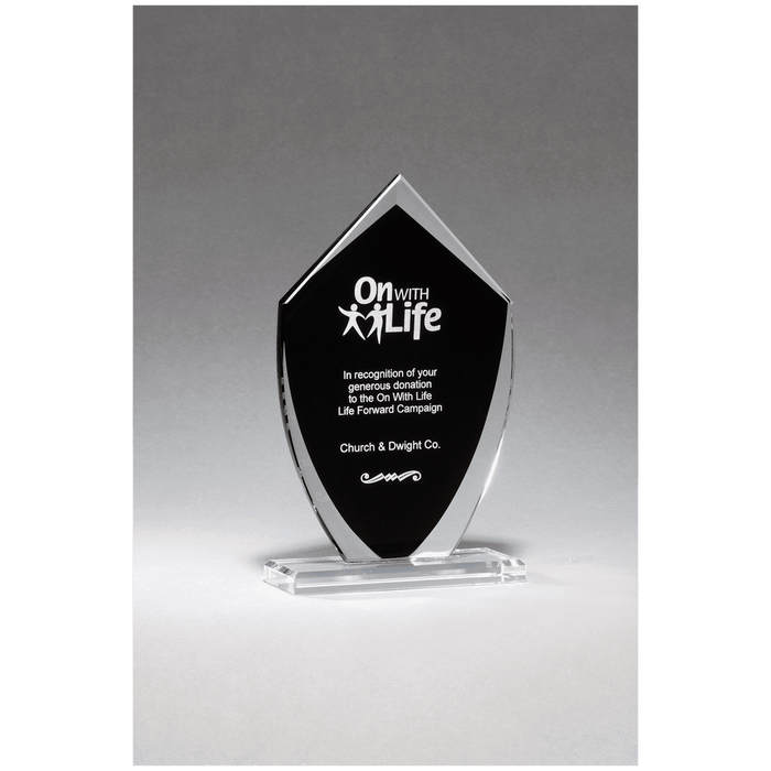4.25" x 7.25" Shield Shaped Glass Award with Black Center
