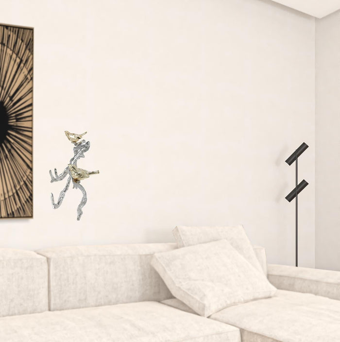 Silver and Gold Bird and Branch 3D Wall Decor | 7"x21"