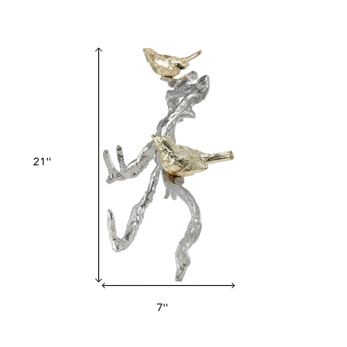 Silver and Gold Bird and Branch 3D Wall Decor | 7"x21"