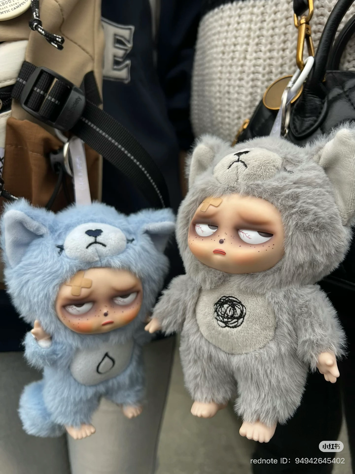 Sleepless Grumpipi Plush Blind Box Keychain featuring two stuffed toys, highlighting the mystery and collectible nature of this preorder series from Strangecat Toys.