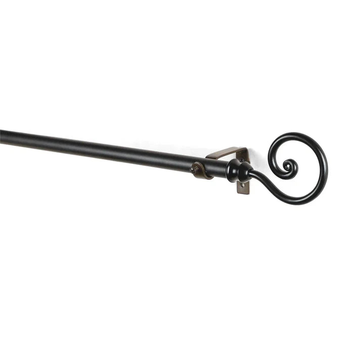 Spiral Metal Finial Extendable Curtain Rod Black 19MM (Hardware Included)