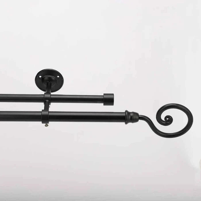 Spiral Metal Finial Extendable Double Curtain Rod Black 19MM (Hardware Included)