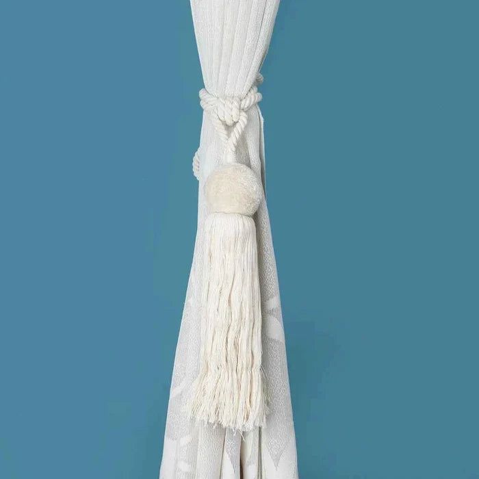 Sponge Ball White Aesthetic Tassel Tie Back - Pack Of 2