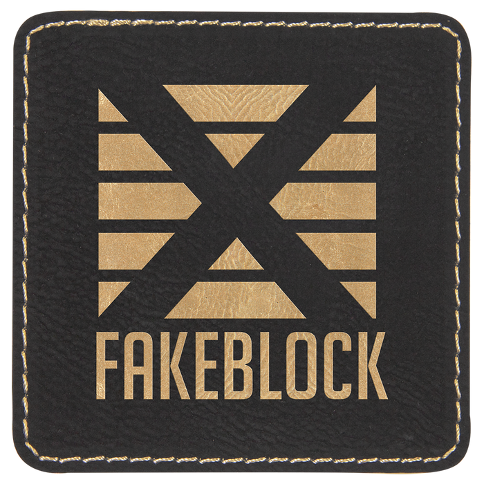 3" x 3" Square Black/Gold Leatherette Patch with Adhesive