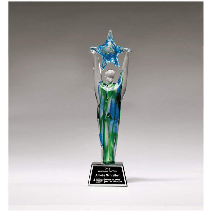 11.5" Star Achiever Art Glass on Clear Glass Base