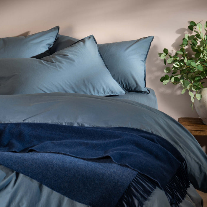 Storm Blue Stonewashed Cotton Bedding & Sheets - linen, breathable, close-up detail 1 | Soak and Sleep