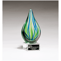8" Blue and Green Teardrop Art Glass on Clear Glass Base