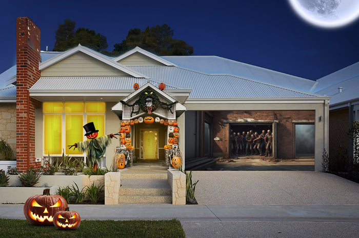 Terrifying Zombies Approaching from the Garage Door Cover Banner Wrap - Decor Your Door