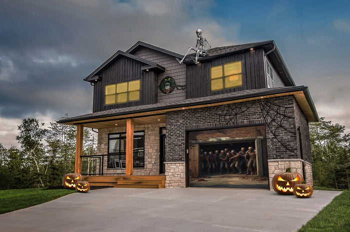 Terrifying Zombies Approaching from the Garage Door Cover Banner Wrap - Decor Your Door