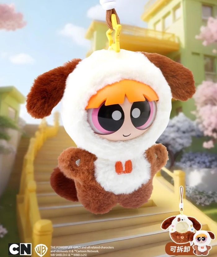 The Powerpuff Girls Arcade Plush Keychain Blind Box preorder features a close-up of a plush toy, perfect for collectors seeking unique art toys.