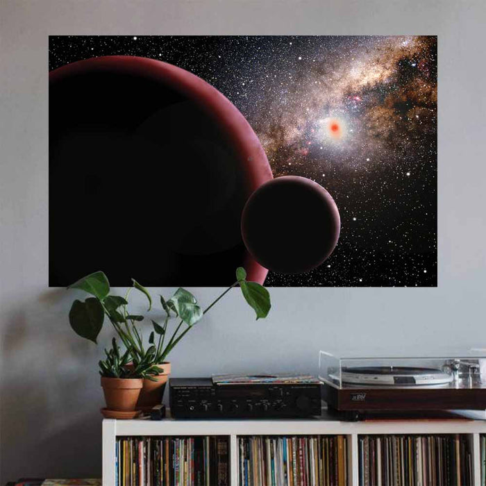 23x36 inch Vast Frontier Space Decal Installed Above Record Shelf