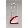 3.9" x 8.5" x.5" Thick Red Clear Glass Award