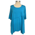 Topaz blue, short sleeve top with black pinstripes
