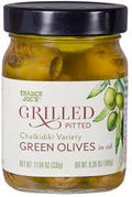 TRADER JOES GRILLED PITTED GREEN OLIVES 11.64 OZ #ROCK VALUE-ORDER BY TUESDAY EVENING OCT 27 ARRIVING NOV 04  FOR DELIVERY#