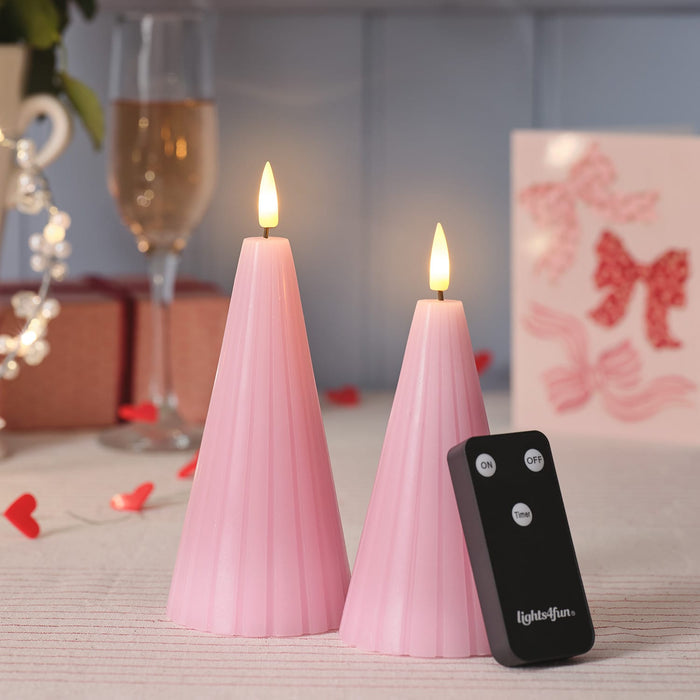TruGlow® Blush Pink Fluted Cone LED Pillar Candle Duo with Remote Control