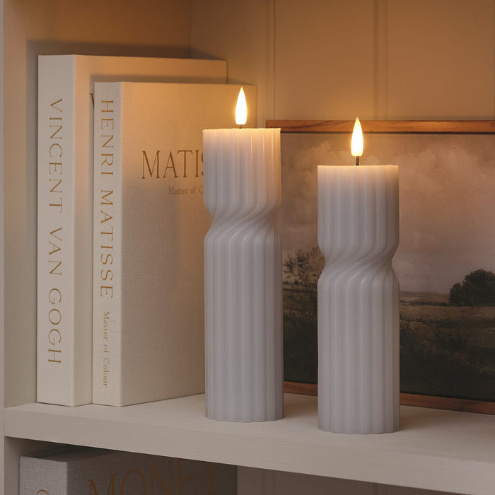 TruGlow® Grey Twist LED Pillar Candle Duo with Remote Control