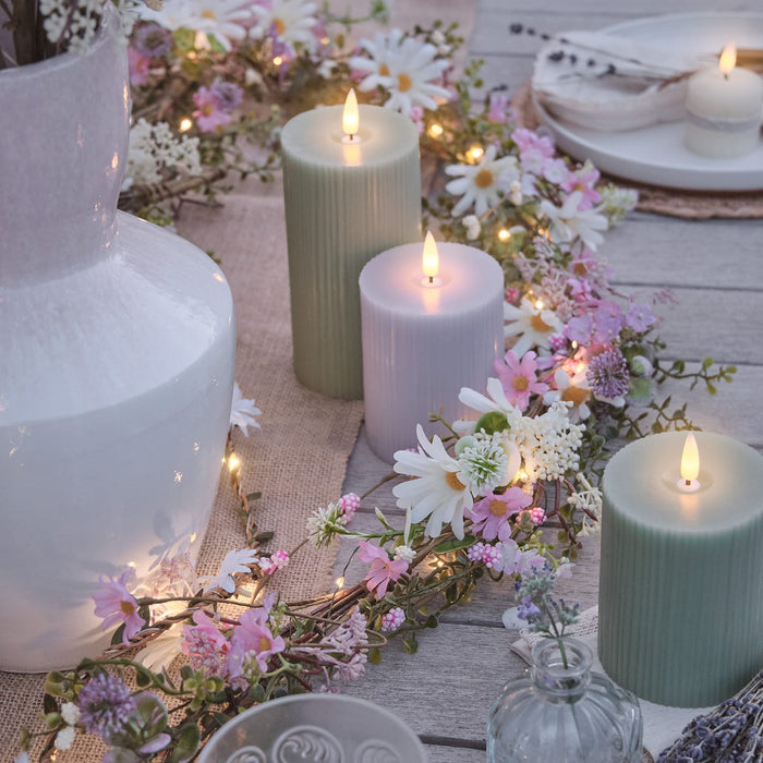 TruGlow® Lilac Ribbed LED Pillar Candle Trio with Remote Control