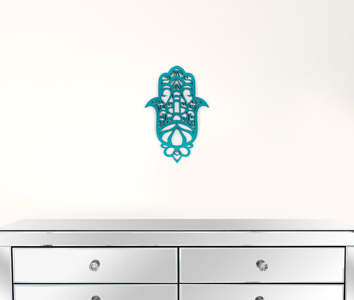 Turquoise Solid Wood Hamsa Shape Wall Art | 6"x10"