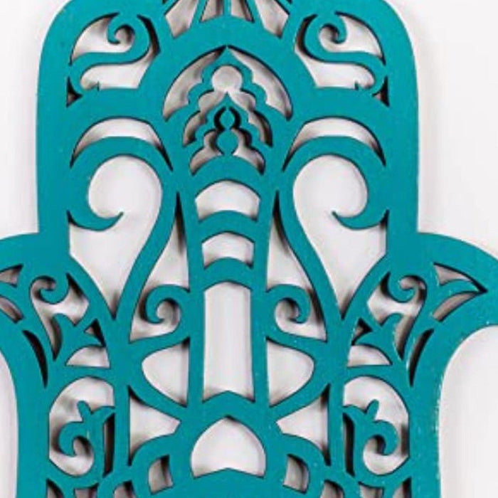 Turquoise Solid Wood Hamsa Shape Wall Art | 6"x10"