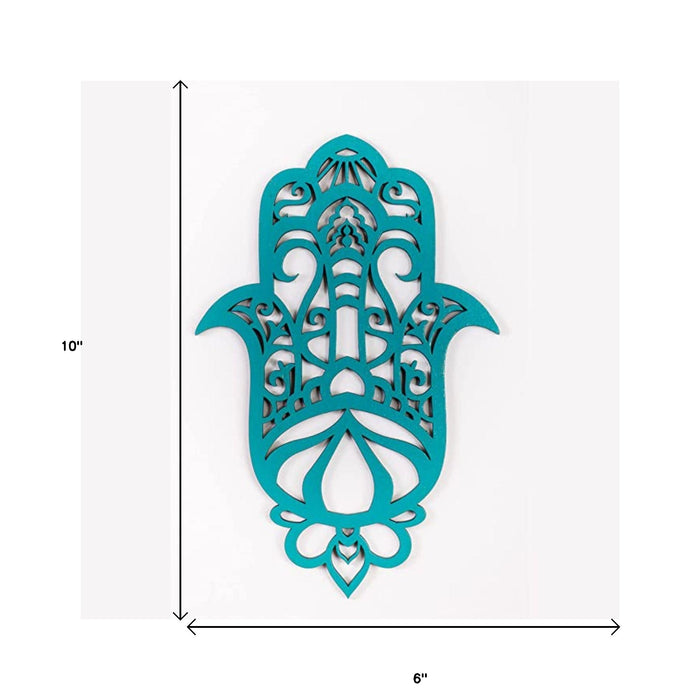 Turquoise Solid Wood Hamsa Shape Wall Art | 6"x10"