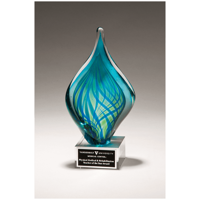 8.75" Blue and Green Twist Art Glass on Clear Glass Base
