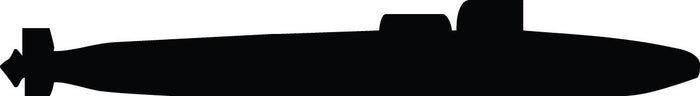 A black silhouette vector illustration of a submarine, shown in profile against a white background.