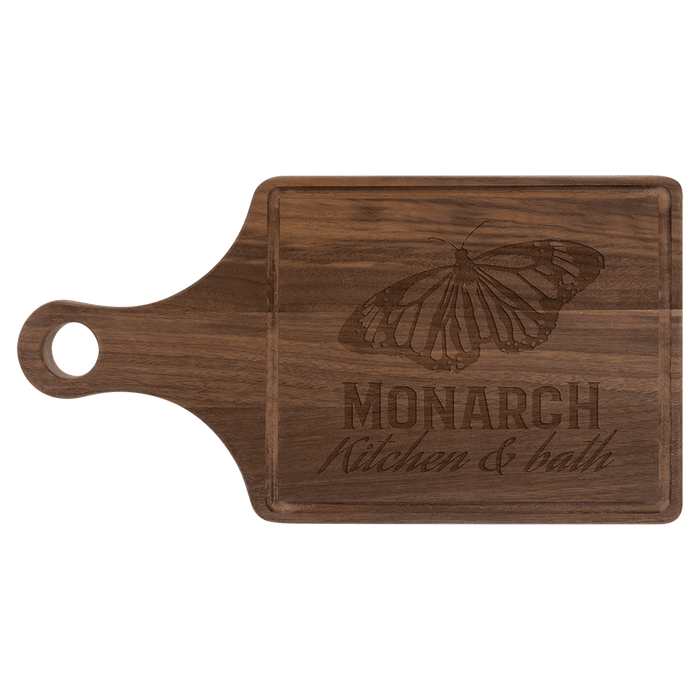 13.5" x 7" Walnut Cutting Board Paddle Shape with Drip Ring