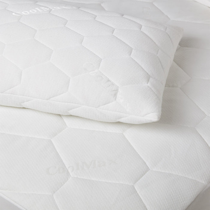 Waterproof Coolmax Mattress Protector styled in a bedroom | Soak and Sleep