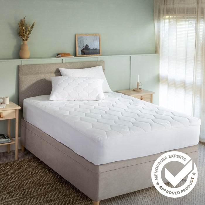 Waterproof Coolmax Pillow and Mattress Protectors styled in a bedroom | Soak and Sleep