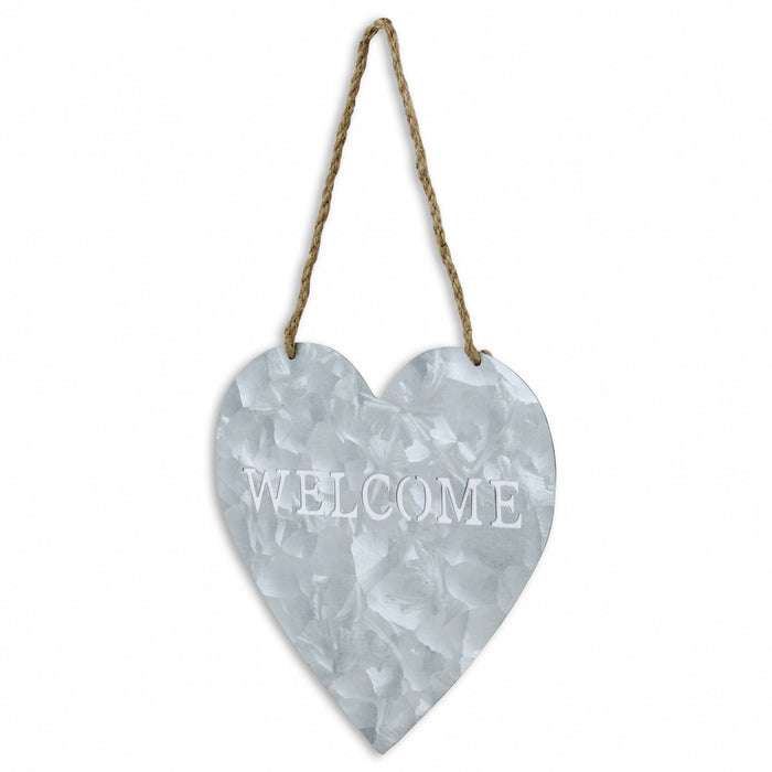 Welcome Gray Galvanized Metal Wall Art | 9.5"x9.5"