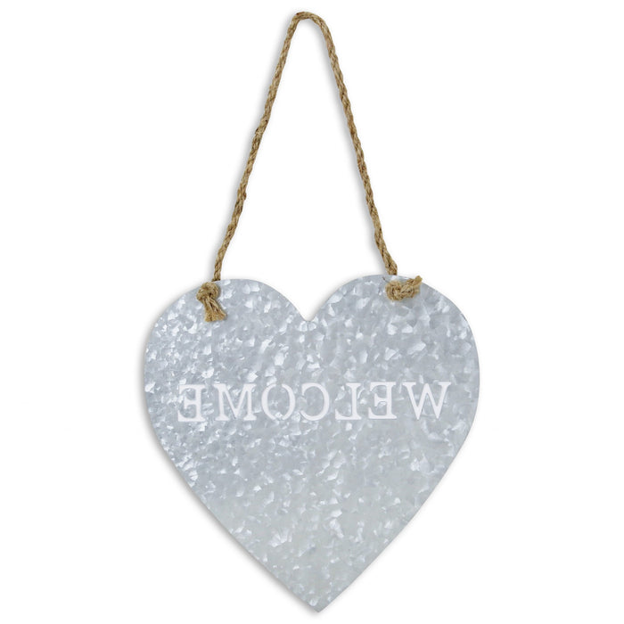 Welcome Gray Galvanized Metal Wall Art | 9.5"x9.5"