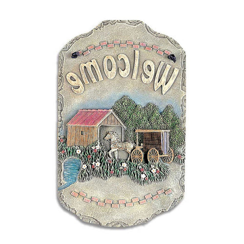 "Welcome" Horse Buggy and Bridge Resin Wall Decor | 8"x13"