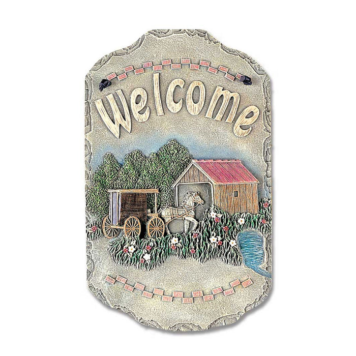 "Welcome" Horse Buggy and Bridge Resin Wall Decor | 8"x13"