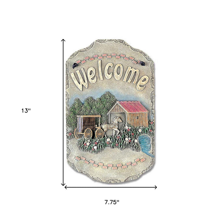 "Welcome" Horse Buggy and Bridge Resin Wall Decor | 8"x13"