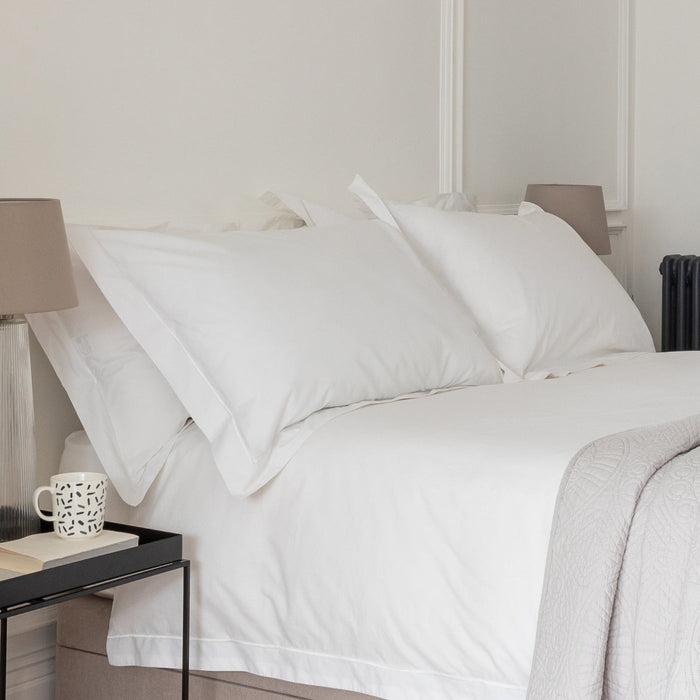 White 200 Thread Count Egyptian Cotton Specialist Sizes - linen, breathable, styled in a bedroom | Soak and Sleep