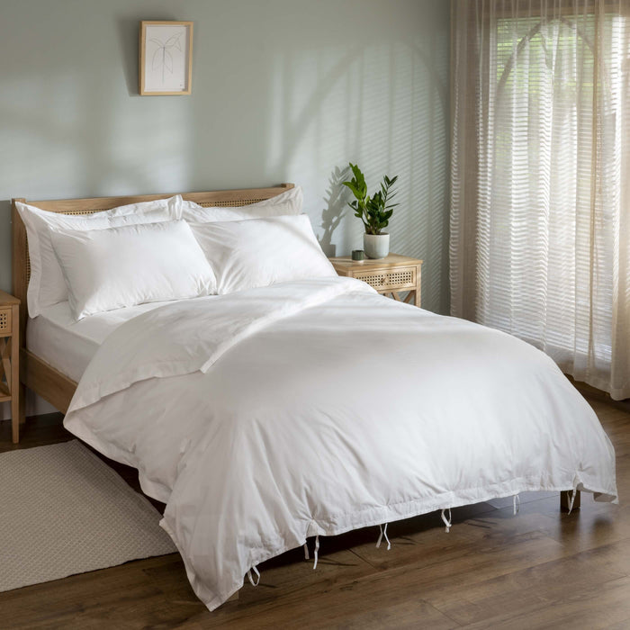 White 200 Thread Count Organic Cotton Bedding And Sheet - linen, styled in a bedroom | Soak and Sleep
