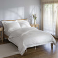White 400 Thread Count Cotton Dobby Stripe Duvet Cover styled in a bedroom | Soak and Sleep