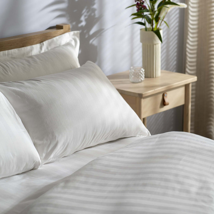 White 400 Thread Count Cotton Dobby Stripe Duvet Cover bedroom detail | Soak and Sleep
