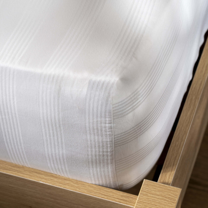 White 400 Thread Count Cotton Dobby Stripe Duvet Cover close-up detail 3 | Soak and Sleep
