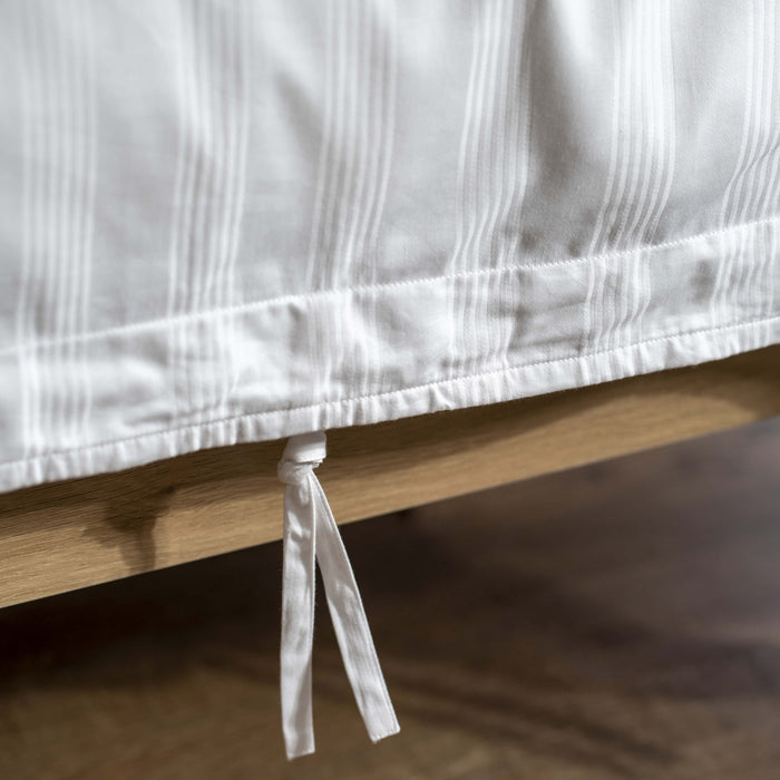 White 400 Thread Count Cotton Dobby Stripe Duvet Cover close-up detail 6 | Soak and Sleep