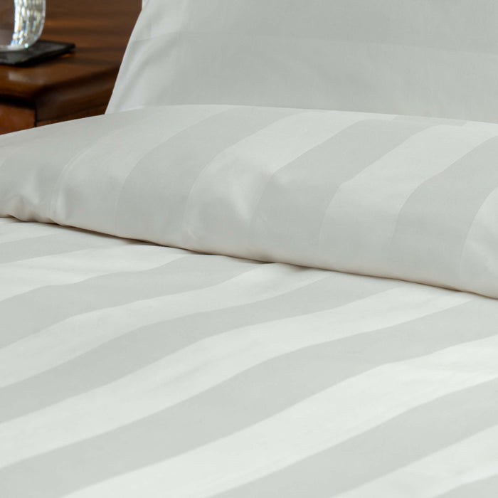White 600 Thread Count Dobby Stripe Egyptian Cotton Bed Set Superking - linen, bedroom detail | Soak and Sleep