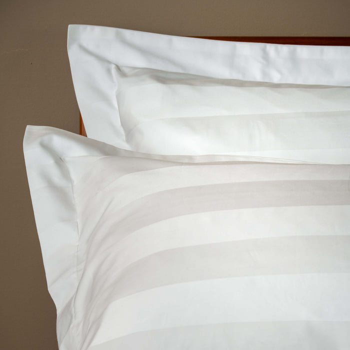 White 600 Thread Count Dobby Stripe Egyptian Cotton Bed Set Superking - linen, close-up detail 2 | Soak and Sleep