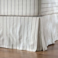 White / Blackberry Pinstripe Blended Linen/Cotton Bed Valance styled in a bedroom | Soak and Sleep
