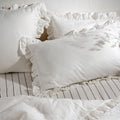White Ruffled Linen Cotton Blend Duvet Covers close-up detail 2 | Soak and Sleep