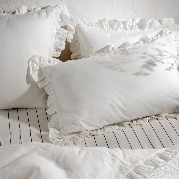 White Ruffled Linen Cotton Blend Duvet Covers close-up detail 2 | Soak and Sleep