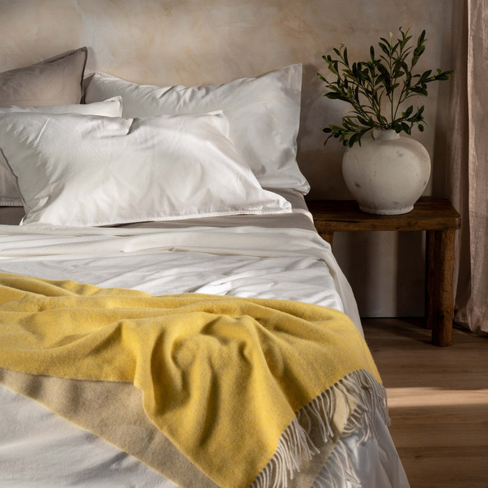 White Stonewashed Cotton Bedding & Sheets - linen, breathable, close-up detail 1 | Soak and Sleep