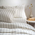 White/Blackberry Pinstripe Linen Cotton Blend Duvet Cover styled in a bedroom 1 | Soak and Sleep