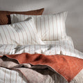White/Burnt Orange Pinstripe Linen Cotton Blend Bedding close-up detail 1 | Soak and Sleep