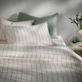 White/Fuchsia Pinstripe Linen Cotton 30cm Standard Fitted Sheets